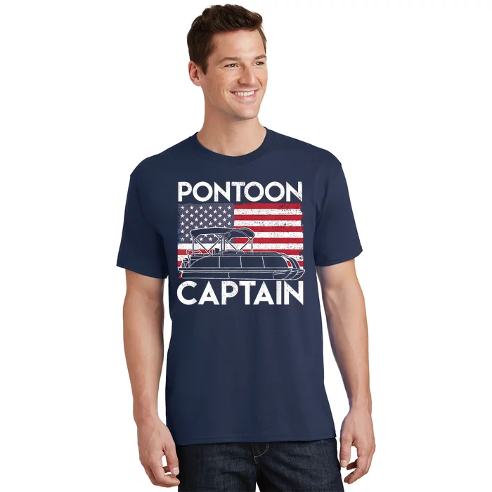 Patriotic Pontoon Captain Us American Flag Funny Boat Owner T-Shirt