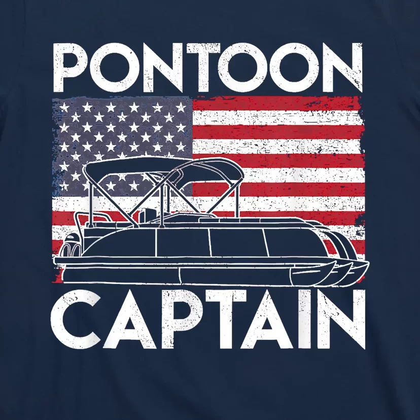 Patriotic Pontoon Captain Us American Flag Funny Boat Owner T-Shirt