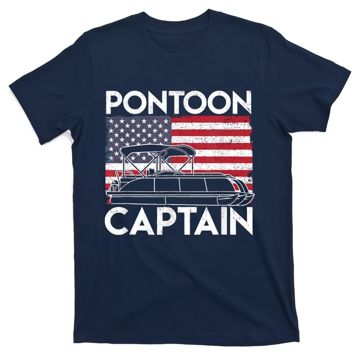 Patriotic Pontoon Captain Us American Flag Funny Boat Owner T-Shirt