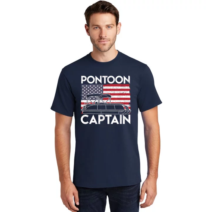 Patriotic Pontoon Captain Us American Flag Funny Boat Owner Tall T-Shirt