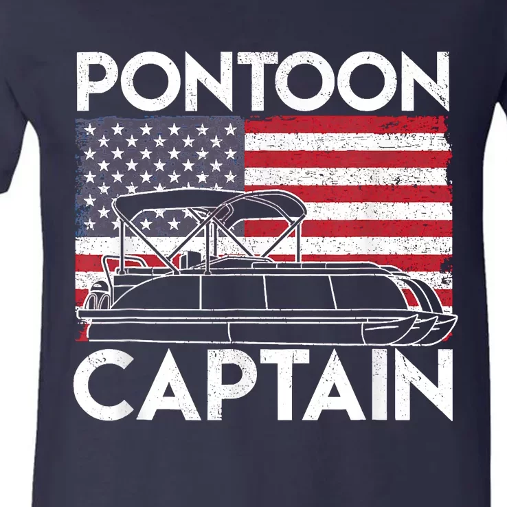 Patriotic Pontoon Captain Us American Flag Funny Boat Owner V-Neck T-Shirt