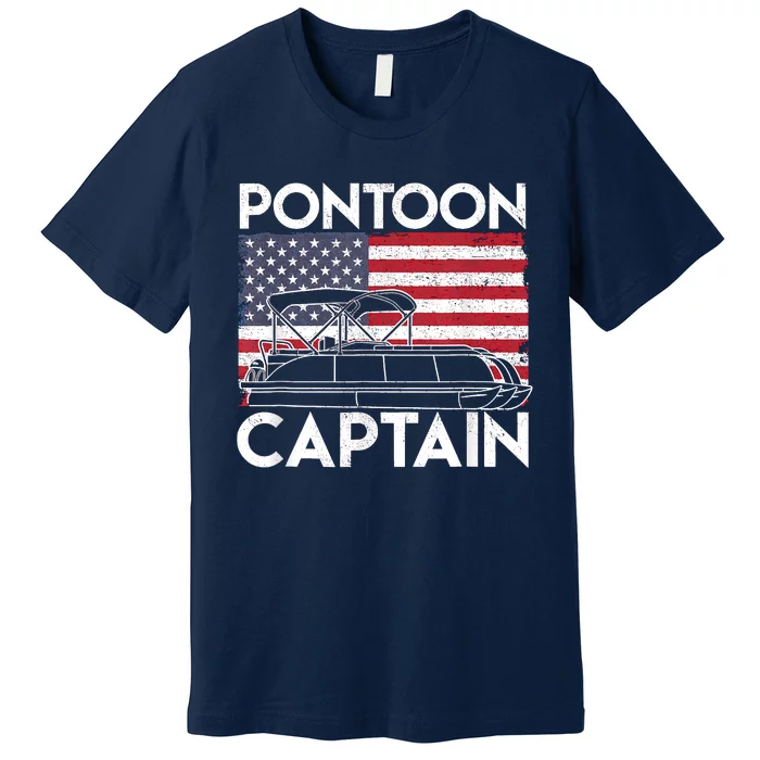 Patriotic Pontoon Captain Us American Flag Funny Boat Owner Premium T-Shirt