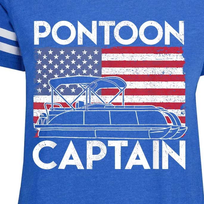 Patriotic Pontoon Captain Us American Flag Funny Boat Owner Enza Ladies Jersey Football T-Shirt