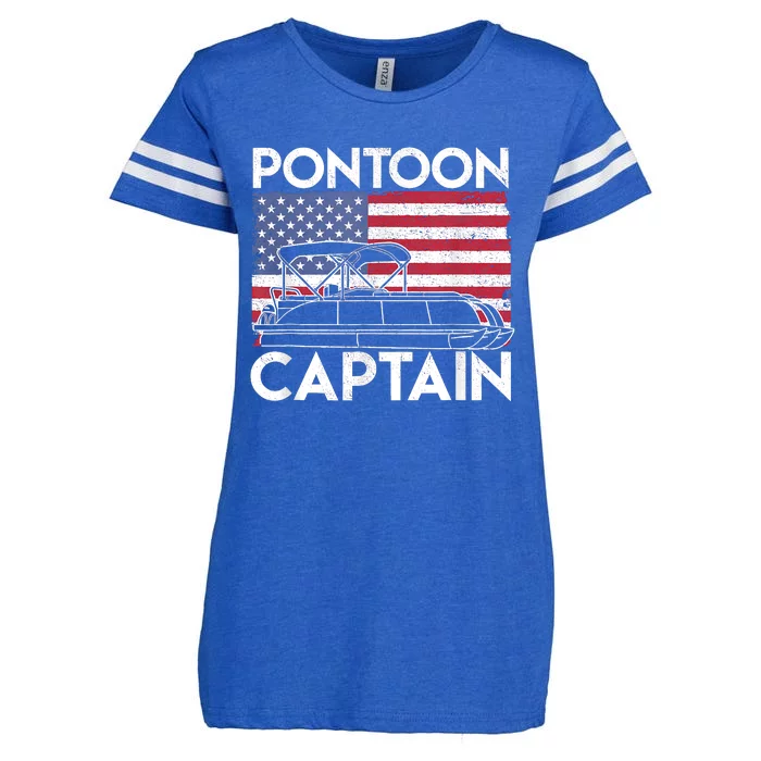 Patriotic Pontoon Captain Us American Flag Funny Boat Owner Enza Ladies Jersey Football T-Shirt