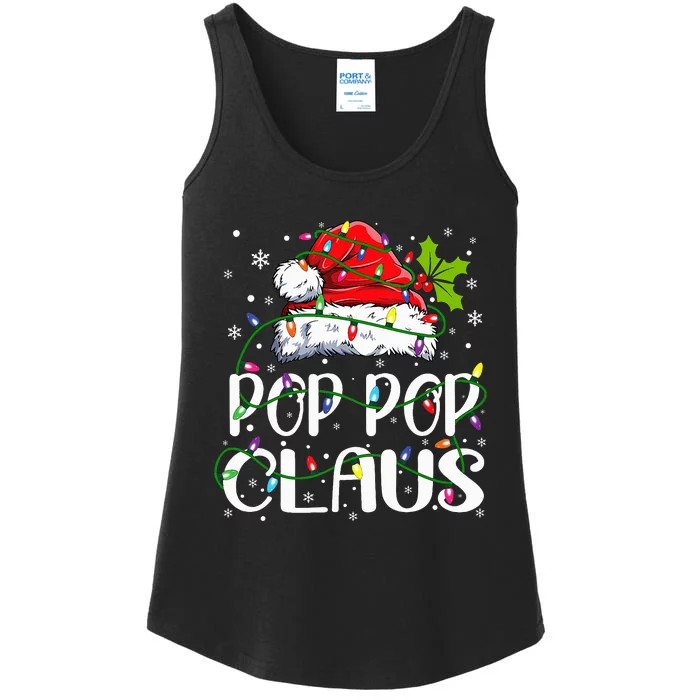 Pop Pop Claus  Christmas Lights Pajama Family Matching Ladies Essential Tank