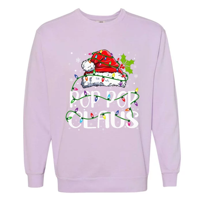 Pop Pop Claus  Christmas Lights Pajama Family Matching Garment-Dyed Sweatshirt