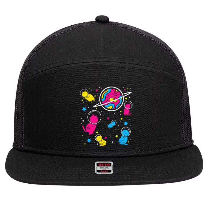 Pan Pride Cat In Space Pansexual 7 Panel Mesh Trucker Snapback Hat