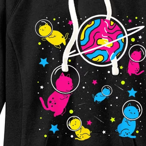 Pan Pride Cat In Space Pansexual Women's Fleece Hoodie