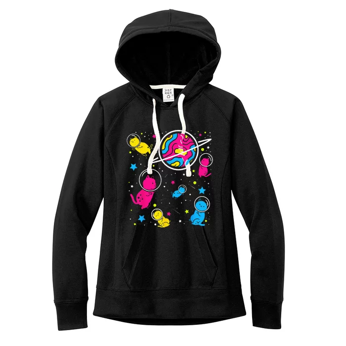 Pan Pride Cat In Space Pansexual Women's Fleece Hoodie