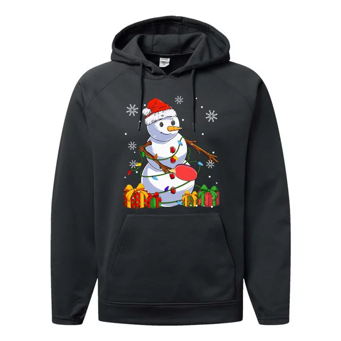 Ping Pong Christmas Snowman Wearing Santa Hat Pajamas Performance Fleece Hoodie