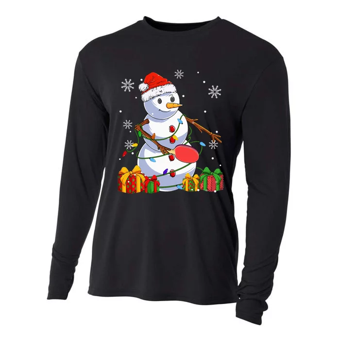 Ping Pong Christmas Snowman Wearing Santa Hat Pajamas Cooling Performance Long Sleeve Crew