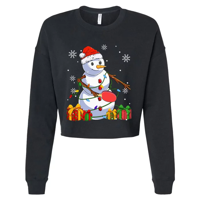 Ping Pong Christmas Snowman Wearing Santa Hat Pajamas Cropped Pullover Crew