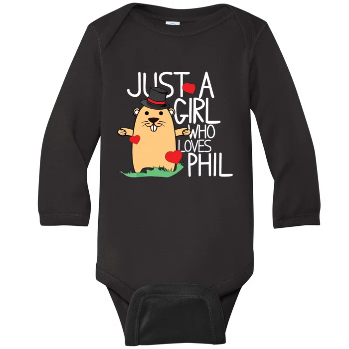 Punxsy Phils Cute Groundhog Day Holiday Design Baby Long Sleeve Bodysuit