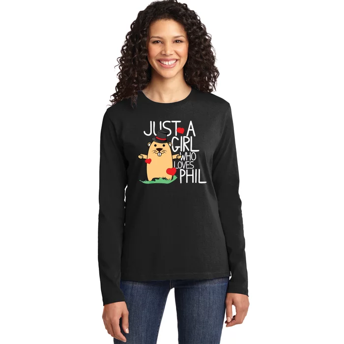 Punxsy Phils Cute Groundhog Day Holiday Design Ladies Long Sleeve Shirt