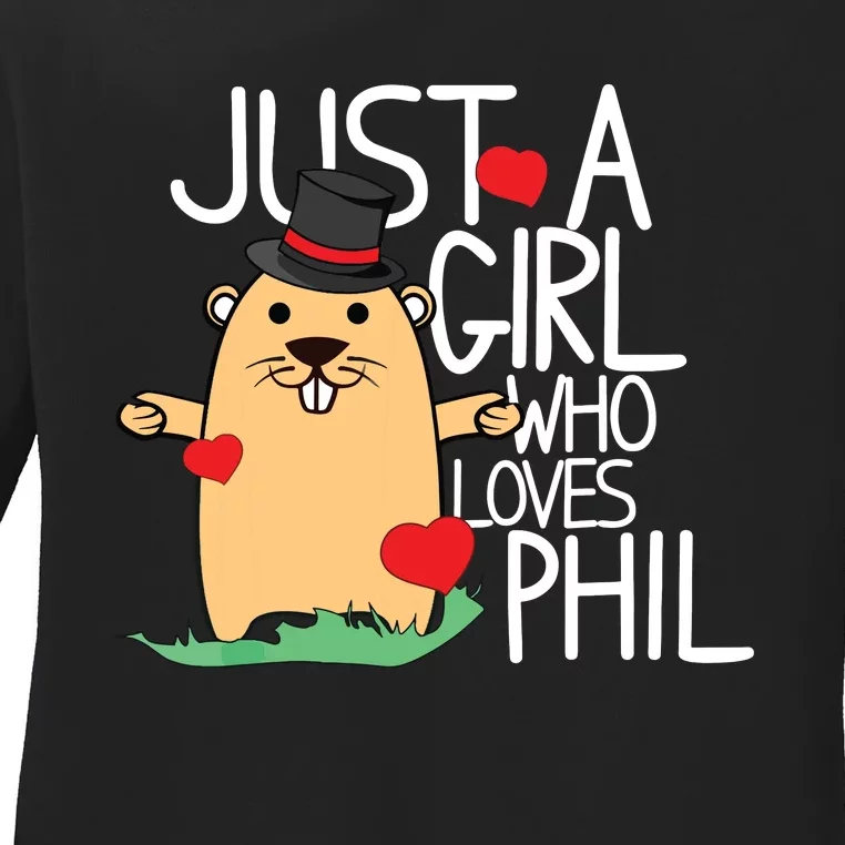 Punxsy Phils Cute Groundhog Day Holiday Design Ladies Long Sleeve Shirt