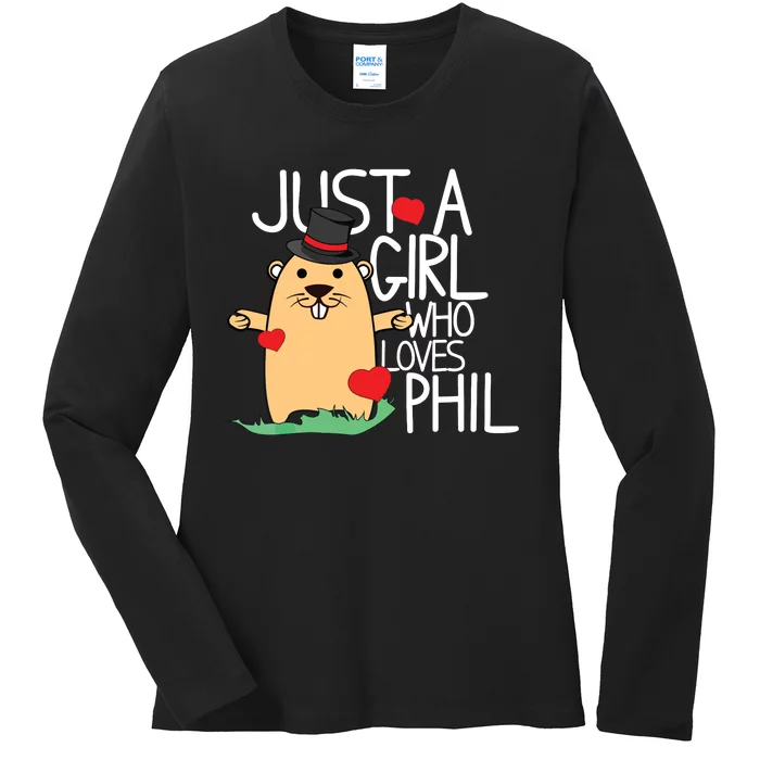 Punxsy Phils Cute Groundhog Day Holiday Design Ladies Long Sleeve Shirt