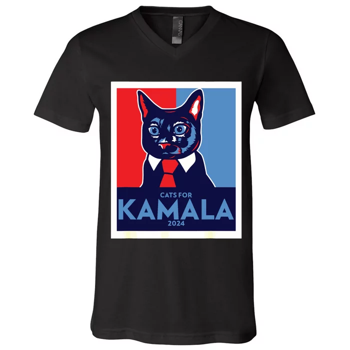 Politically Purrfect Cats For Kamala Harris 2024 President V-Neck T-Shirt