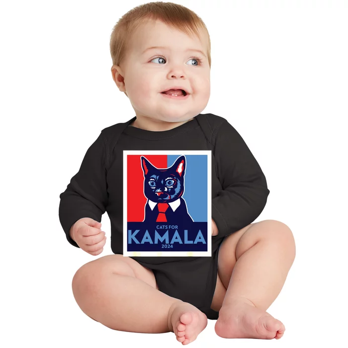 Politically Purrfect Cats For Kamala Harris 2024 President Baby Long Sleeve Bodysuit