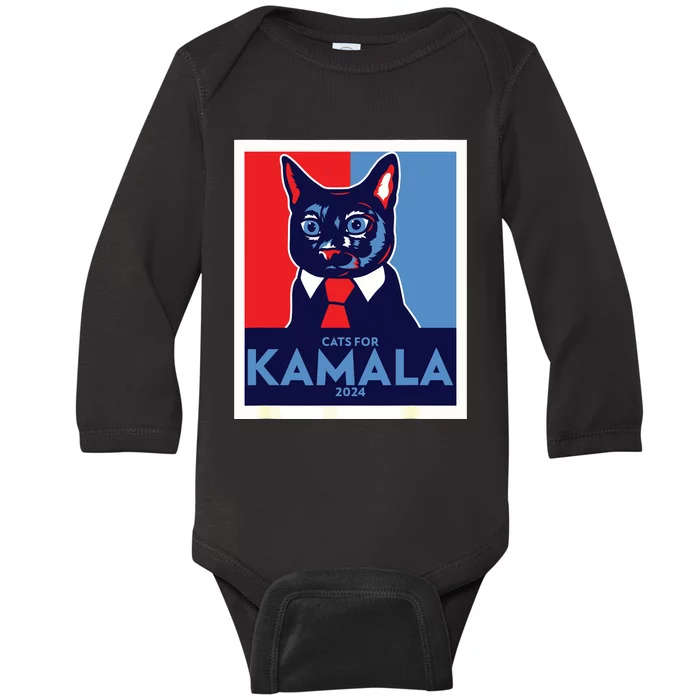 Politically Purrfect Cats For Kamala Harris 2024 President Baby Long Sleeve Bodysuit