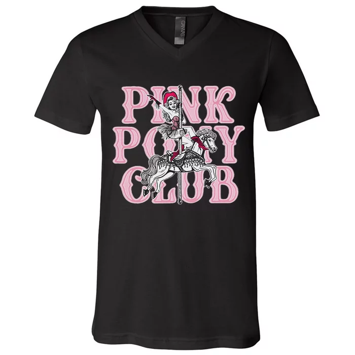 Pink Pony Club Retro Horse Lover Design V-Neck T-Shirt