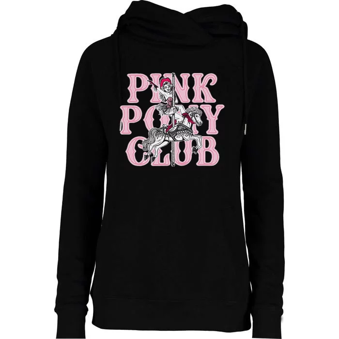 Pink Pony Club Retro Horse Lover Design Womens Funnel Neck Pullover Hood