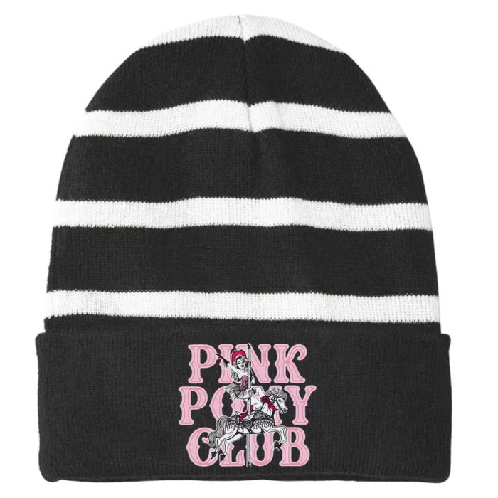 Pink Pony Club Retro Horse Lover Design Striped Beanie with Solid Band