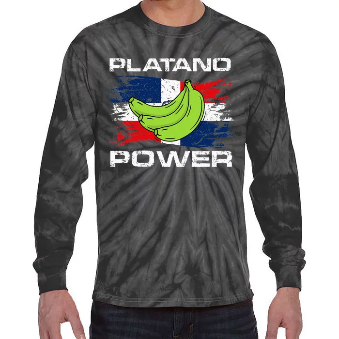 Platano Power Dominican Republic Flag Design Tie-Dye Long Sleeve Shirt