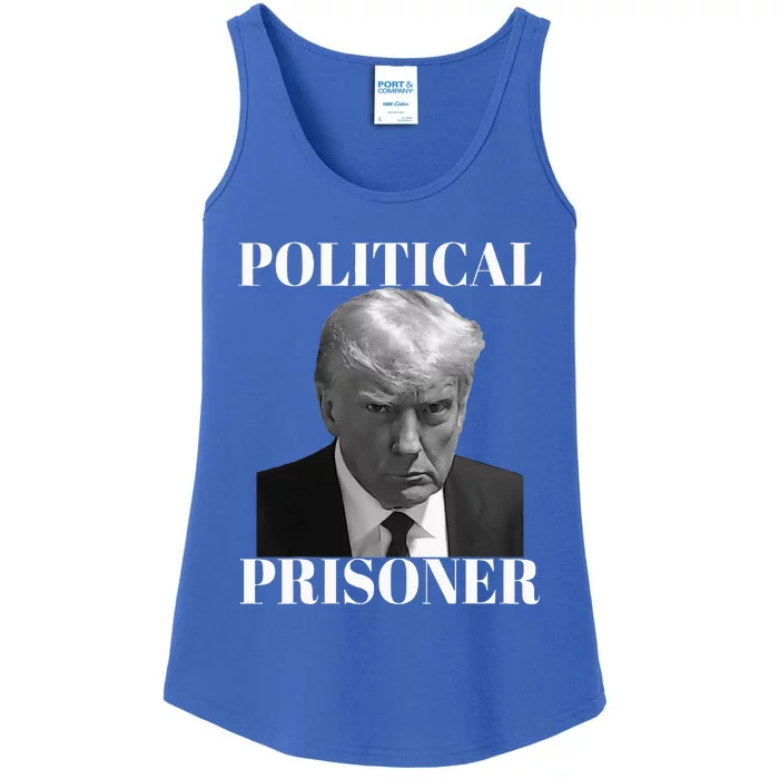 Political Prisoner Donald J Trump Black & White Mugshot Ladies Essential Tank