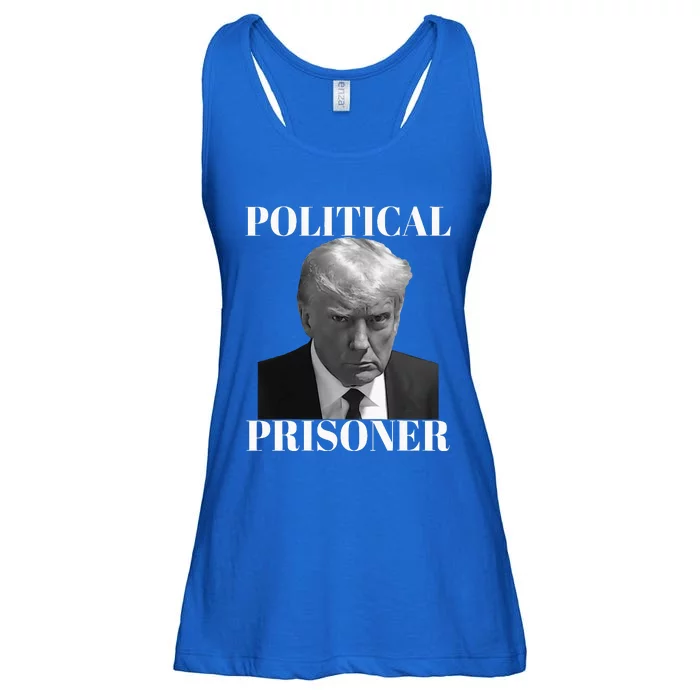 Political Prisoner Donald J Trump Black & White Mugshot Ladies Essential Flowy Tank