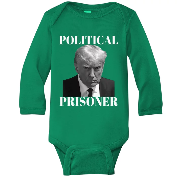 Political Prisoner Donald J Trump Black & White Mugshot Baby Long Sleeve Bodysuit