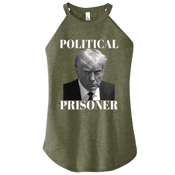 Political Prisoner Donald J Trump Black & White Mugshot Women’s Perfect Tri Rocker Tank