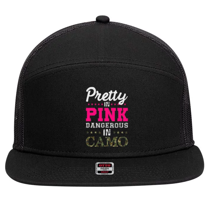 Pretty Pink Dangerous In Camo Hunter 7 Panel Mesh Trucker Snapback Hat