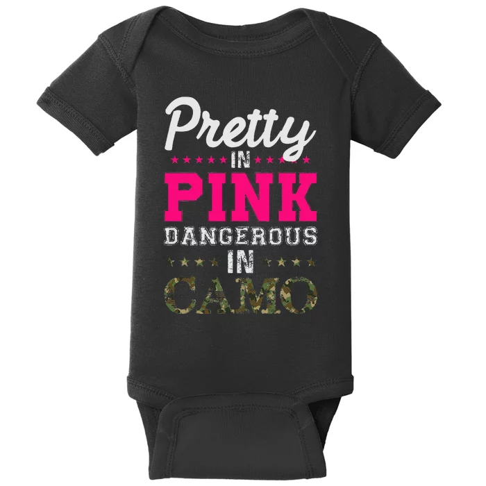 Pretty Pink Dangerous In Camo Hunter Baby Bodysuit