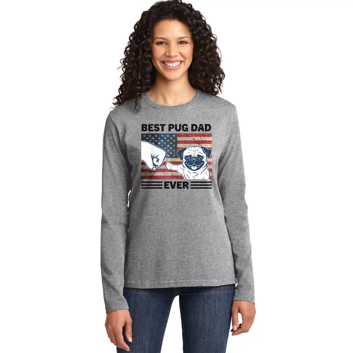 Proud Pug Dad 4th Of July With Man's Best Friend Ladies Long Sleeve Shirt