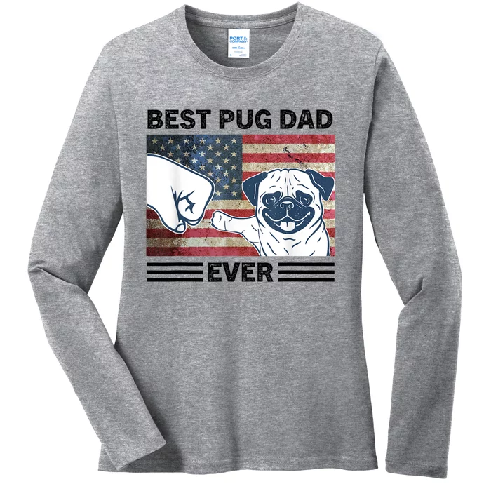 Proud Pug Dad 4th Of July With Man's Best Friend Ladies Long Sleeve Shirt