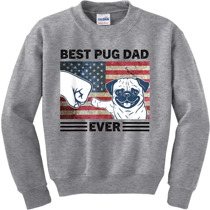 Proud Pug Dad 4th Of July With Man's Best Friend Kids Sweatshirt