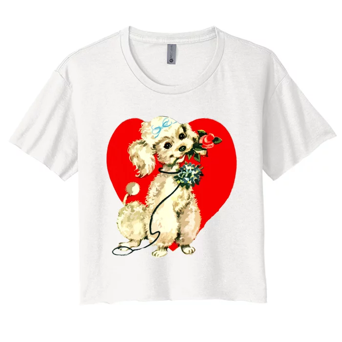 Poodle Puppy Dog Animal Heart Valentines Day Women's Crop Top Tee