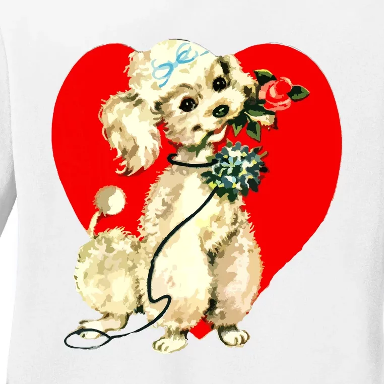 Poodle Puppy Dog Animal Heart Valentines Day Ladies Long Sleeve Shirt