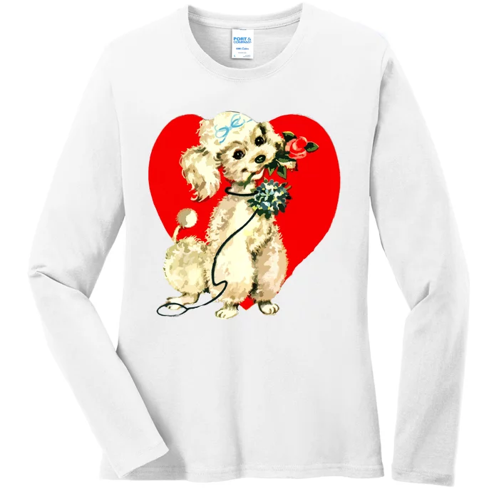 Poodle Puppy Dog Animal Heart Valentines Day Ladies Long Sleeve Shirt