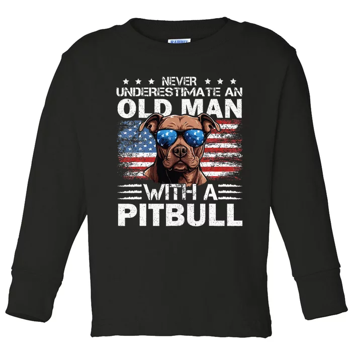 Pitbull Pittie Dog Breed Never Underestimate An Old Man Toddler Long Sleeve Shirt