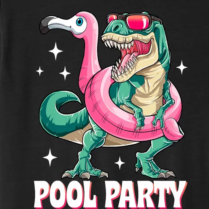 Pool Party Dinosaur Flamingo Float Funny T Rex Summer ChromaSoft Performance T-Shirt