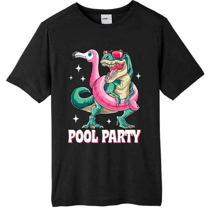 Pool Party Dinosaur Flamingo Float Funny T Rex Summer ChromaSoft Performance T-Shirt