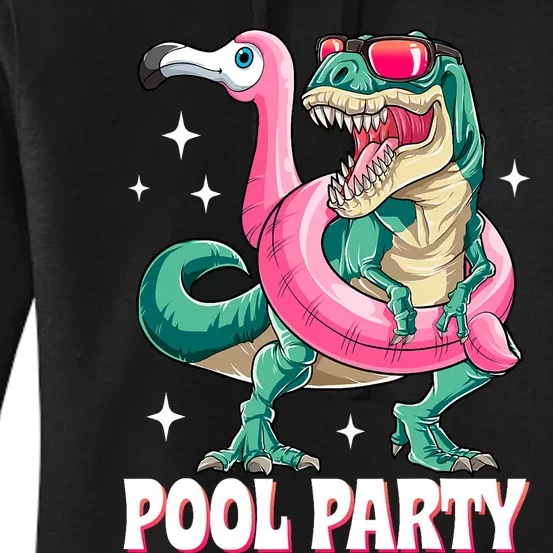 Pool Party Dinosaur Flamingo Float Funny T Rex Summer Women's Pullover Hoodie