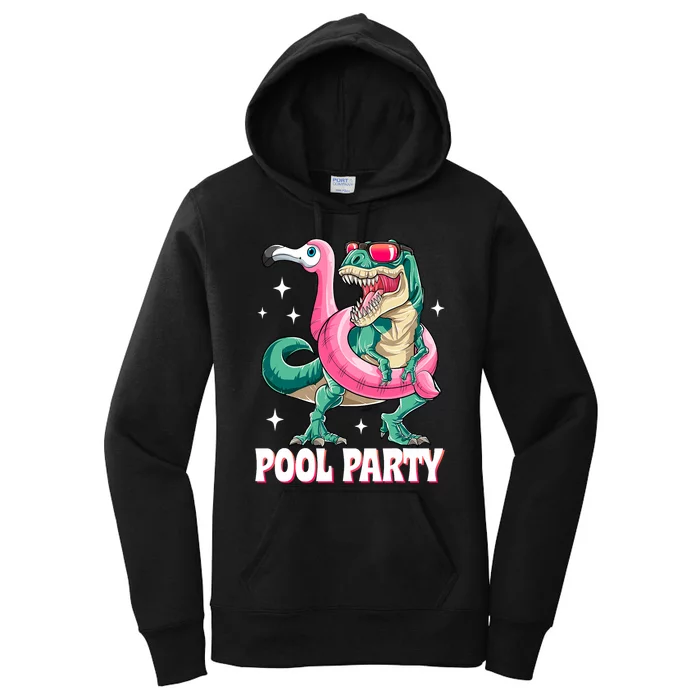 Pool Party Dinosaur Flamingo Float Funny T Rex Summer Women's Pullover Hoodie