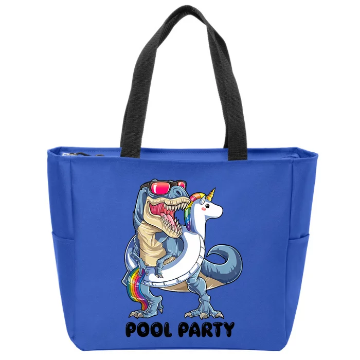 Pool Party Dinosaur Unicorn Funny T Rex Float Rainbow Cute Tank Top Zip Tote Bag