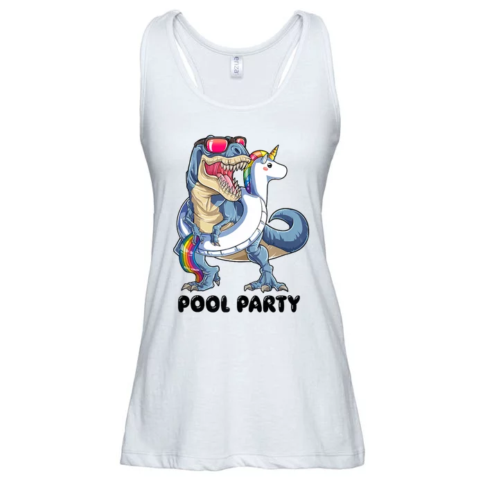 Pool Party Dinosaur Unicorn Funny T Rex Float Rainbow Cute Tank Top Ladies Essential Flowy Tank