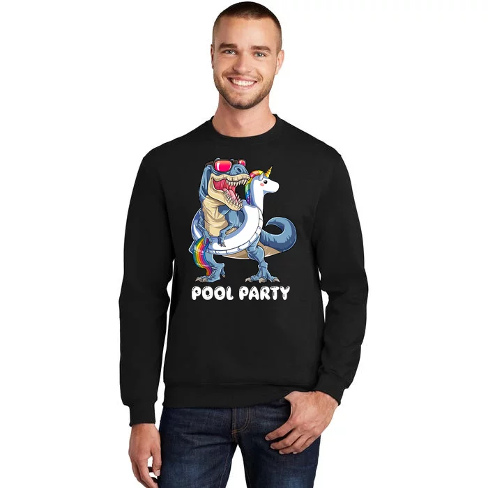 Pool Party Dinosaur Unicorn T Rex Float Rainbow Gift Tall Sweatshirt