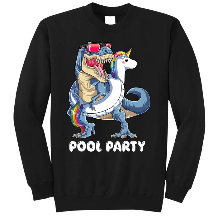 Pool Party Dinosaur Unicorn T Rex Float Rainbow Gift Tall Sweatshirt