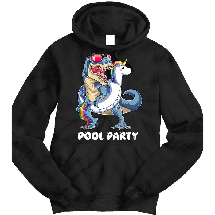 Pool Party Dinosaur Unicorn T Rex Float Rainbow Gift Tie Dye Hoodie