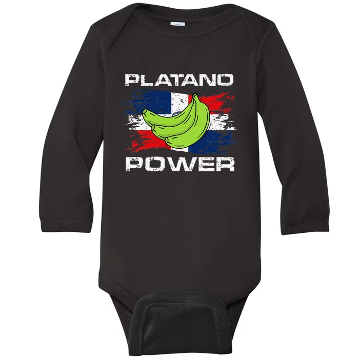 Platano Power Dominican Republic Flag Design Baby Long Sleeve Bodysuit